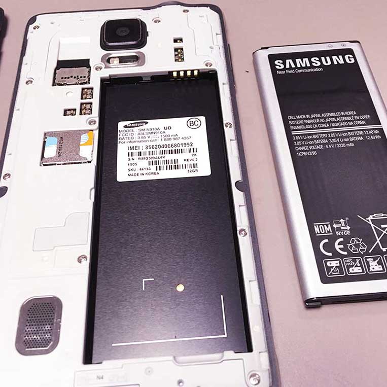 Back of Test Phone with Battery Removed