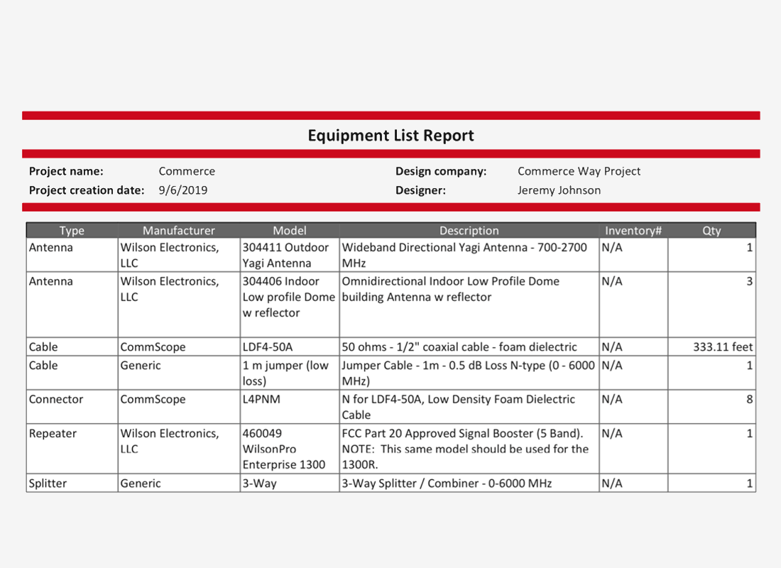 iBWave - Equipment List & Cost Details Reports