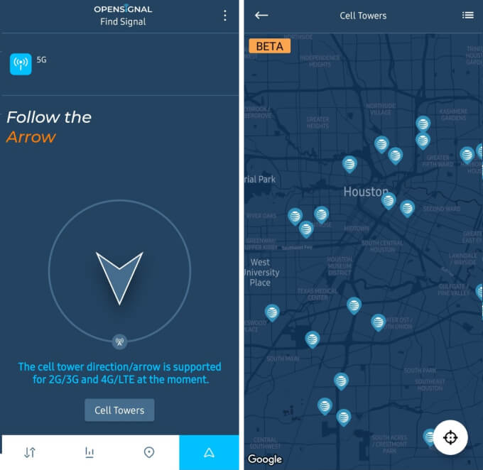 OpenSignal Cell Tower Locator