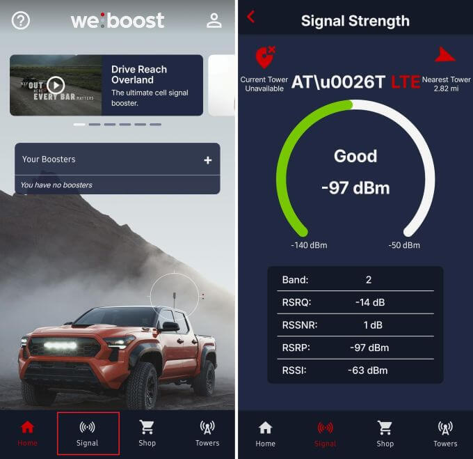 weboost app signal strength tool