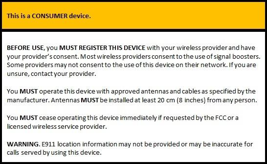 FCC Signal Booster Warning / Notice
