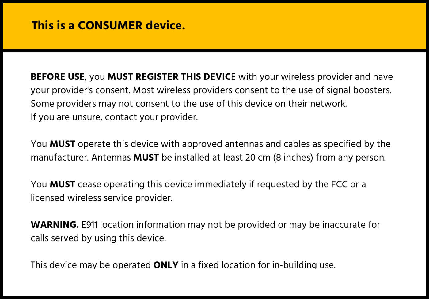 For Fixed Consumer Signal booster